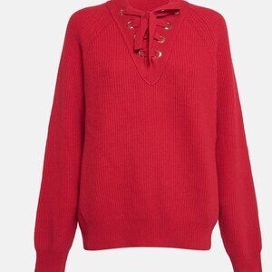 Zadig & Voltaire Red Rib Knit Lace-Up Sweater